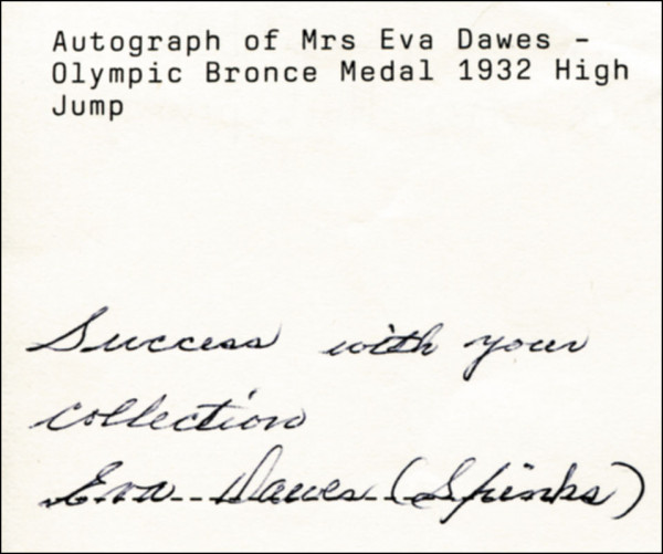 Dawes, Eva: Olympic Games 1932 Autograph Atletics CAN