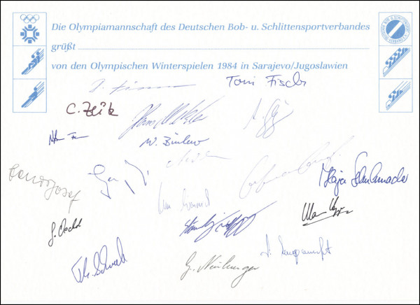 Olympia-Mannschaft 1984: Olympic Games 1984. Autographed Card Germany