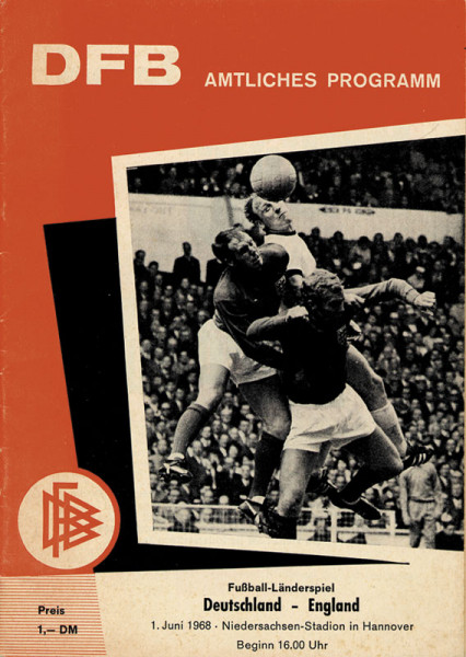 Deutschland - England 1.6.68, Hannover. Offizielles Programm.