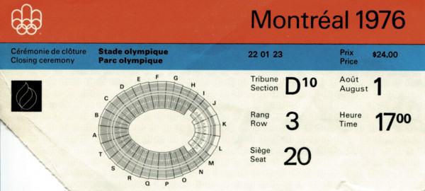 Schlussfeier Montreal 1.8.1976, Eintrittskarte OSS1976