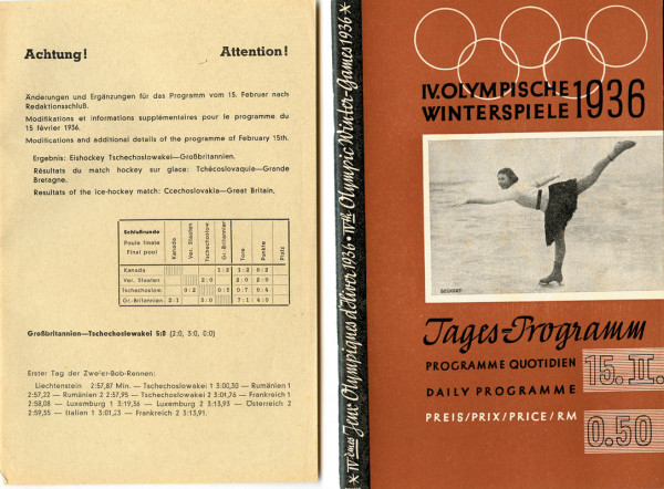 IV. Olympische Winterspiele 1936. Tagesprogr.15.2, Programm OSW1936 15