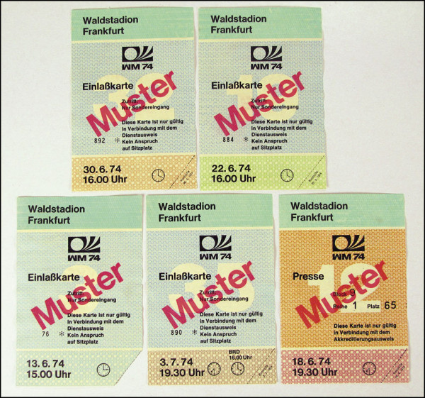 FIFA World Cup 1974. 5 Tickets Frankfurt matches