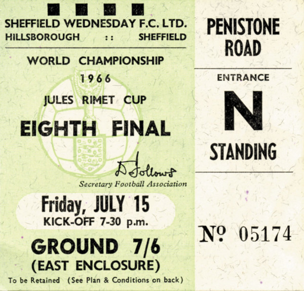 World Cup Ticket, 15.7.1966, Switzerland - Spain