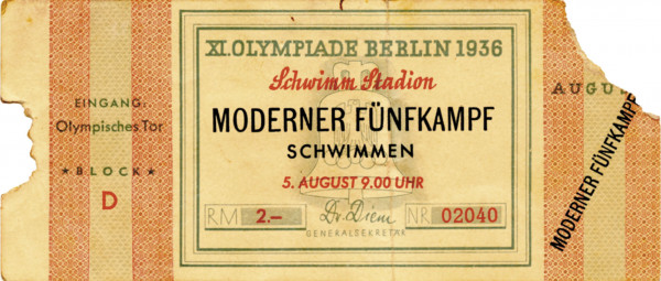 Moderner Fünfkampf Schwimmen 5.8.1936, Eintrittskarte OSS1936
