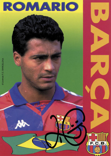 Romario: Farb-Autogrammkarte „F.C. Barca“ Romario