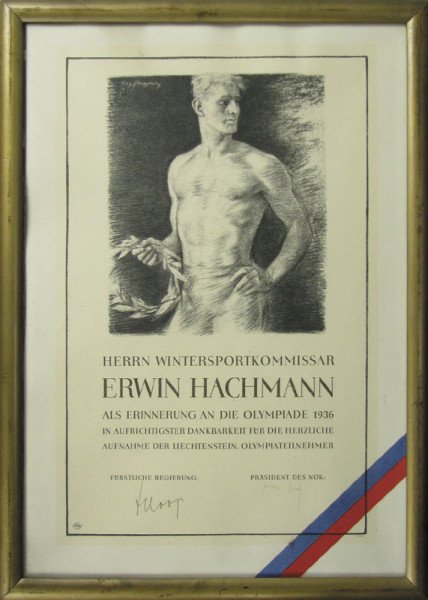 Olympic Winter Games 1936 Diploma Liechtstein