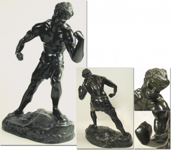 Große Boxer Bronzeskulptur, Künstler: Jef Lambeaux (1852–1908), Werkstatt: Robert de braz Brüssel, B