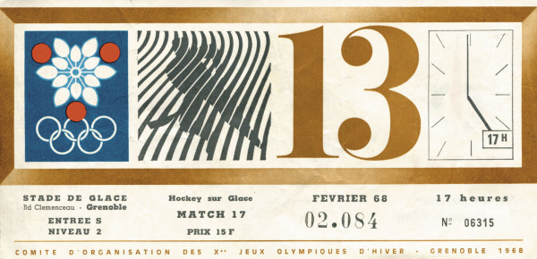 OSW 1968 ticket Eishockey 13.2., Eintrittskarte OSW1968