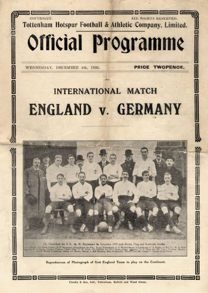 Official Programm England v. Germany December 4th, 1935 White Hart Lane (London).