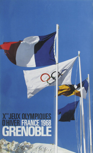 Xème Jeux Olympiques d'hiver France 1968 Grenoble. Motiv: Olympia Fahnen. 100x62 cm.