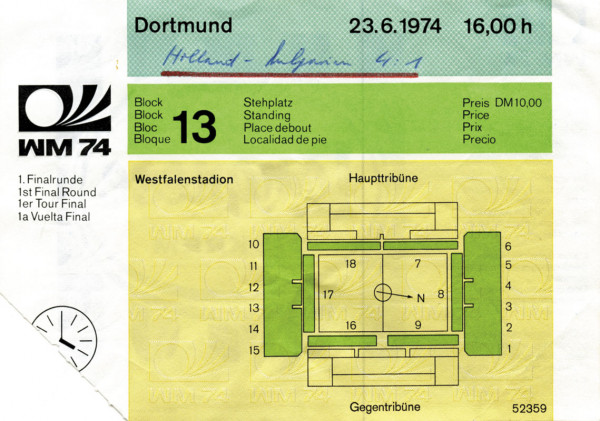 Ticket Worlt Cup 1974. Netherland v Bulgaria