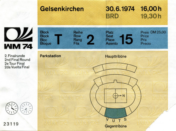 World Cup 1974. Ticket Netherlands vs GDR