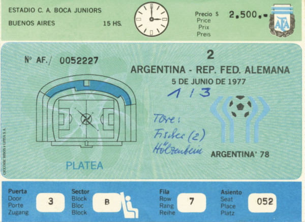 Football Ticket Argentina v Germany 1977