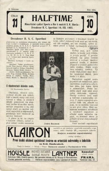 Football Programm 1905 Slavia Prag v Dresden