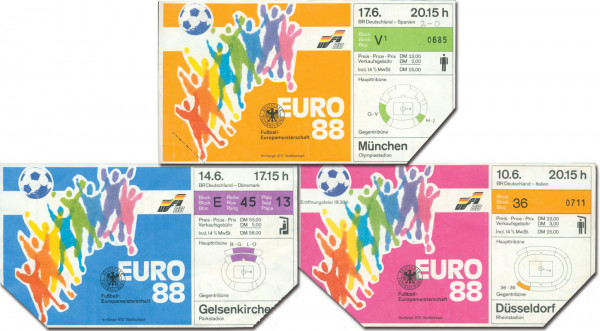 Alle 3 Eintrittskarten von Deutschland EM 1988, Eintrittskarte EM1988