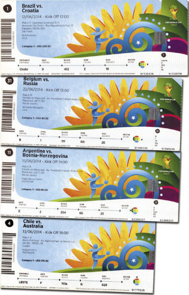 4 Tickets von der Fußball-Weltmeisterschaft 2014: , Eintrittskarte WM2014