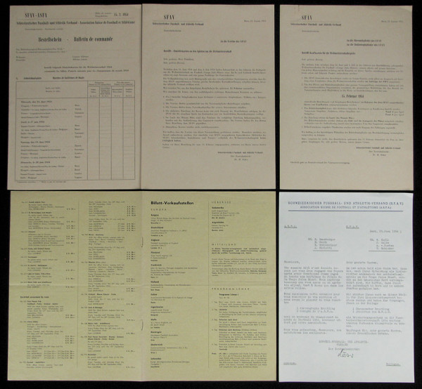 5 verschiedene offizielle Unterlagen des OK, Kartenverkauf WM1954