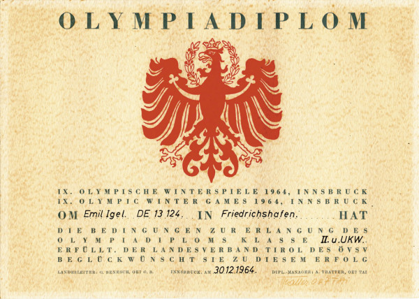 Olympic Games Innsbruck 1964 Diploma