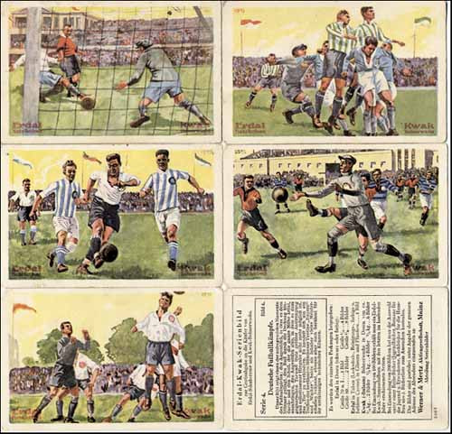 Serie 4 Deutsche Fußballkämpfe 1926/27. 6 dekorative Farbbilder von 1927. Je 11x7cm.