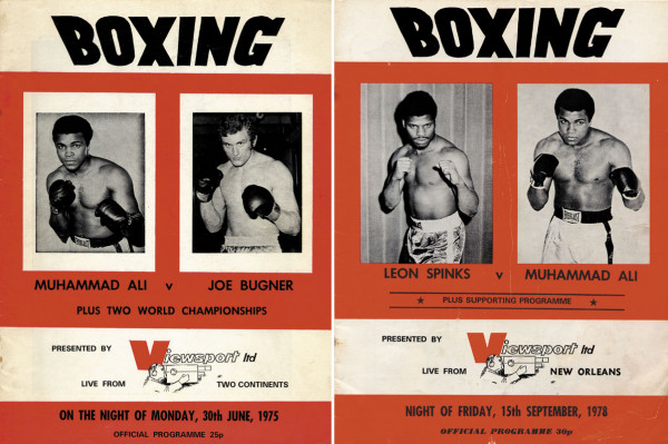 Zwei Programme Weltmeisterschaft im Schwergewicht "Muhammad Ali v Joe Bugner 30th June 1975" + "v Le