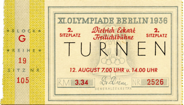 Turnen. 12.August 1936 Dietrich Eckhart Freilichtb, Eintrittskarte OSS1936
