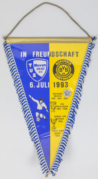 Spielwimpel des TuS Heven anläßlich des Freundscha, Dortmund, Borussia - Wimpel 1993