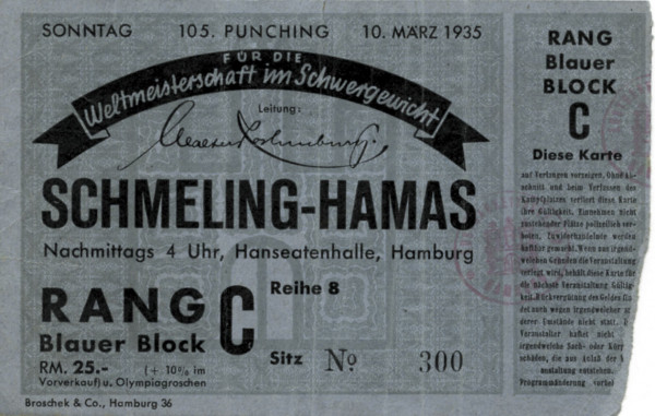 Schmeling - Hamas 10.03.1935, Eintrittskarte - Boxen 35