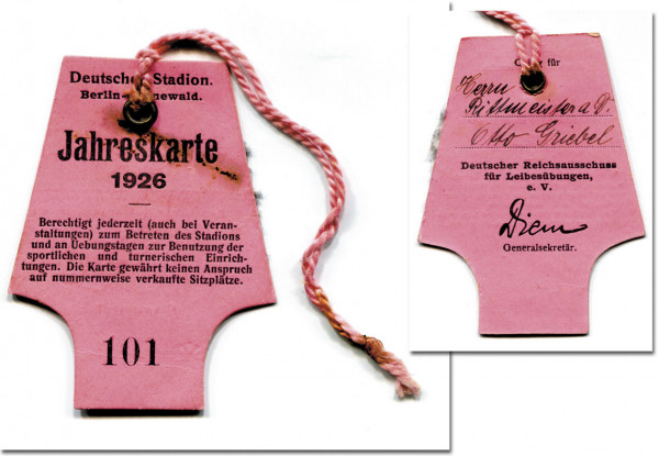 Jahreskarte 1926, Eintrittskarte DM1926