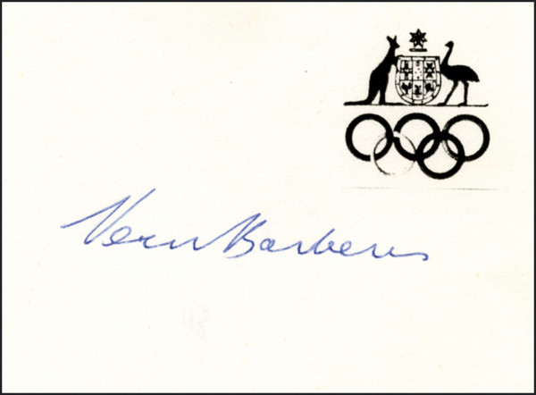 Barberis, Verne: Autograph Olympic Games 1952 Weightlifting Austra