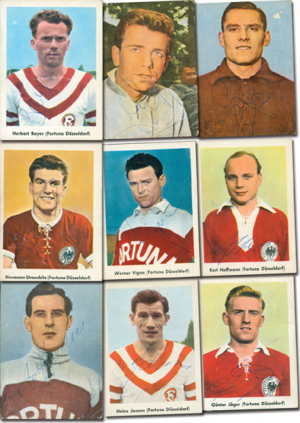 Düsseldorf,Fortuna - 1960-62 Heinerle: 9 verschiedene Heinerle Bilser mit Spieler von For