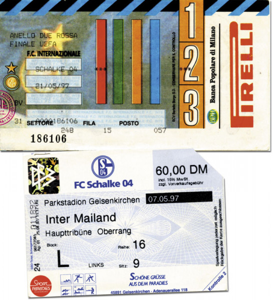 2 Tickets UEFA Cup Final 1997 Inter v Schalke 04