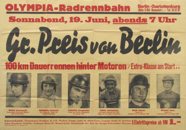 "Großer Preis von Berlin. Olympia Radrennbahn 19.J, Radsport - Poster 1937