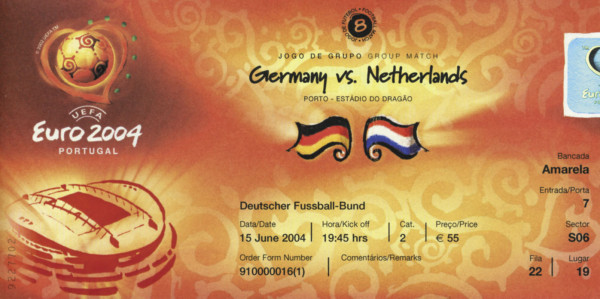 UEFA Euro 2004. Ticket Germany - Netherlands