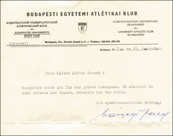 Várszegi, József: Olympic Games 1948 Autograph Atletics Hungary