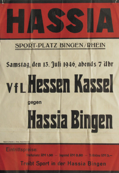 German football poster Kassel vs Bingen 1946