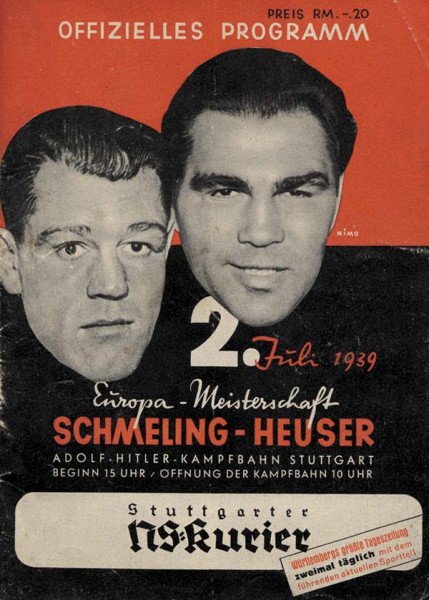 Europa-Meisterschaft Schmeling - Heuser. 2.7.1939, Programm - Boxen 1939