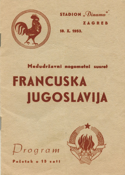 Football Progrmm 1953 France v Jugoslawia