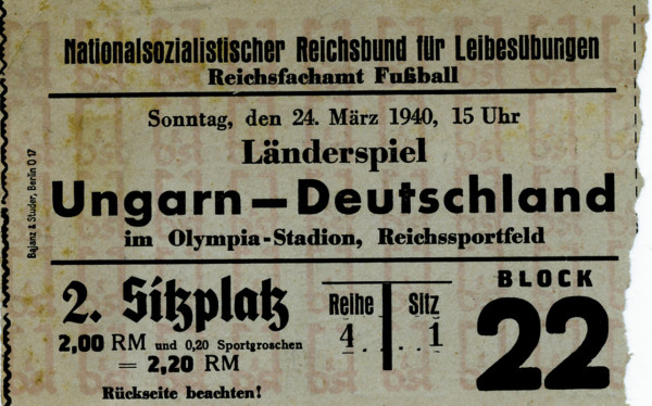Football Ticket 1940 Germany v Hungary