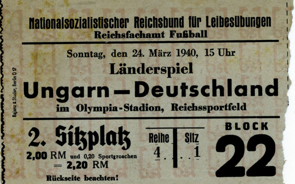 Ungarn - Deutschland 24.3.1940, Eintrittskarte LS1940