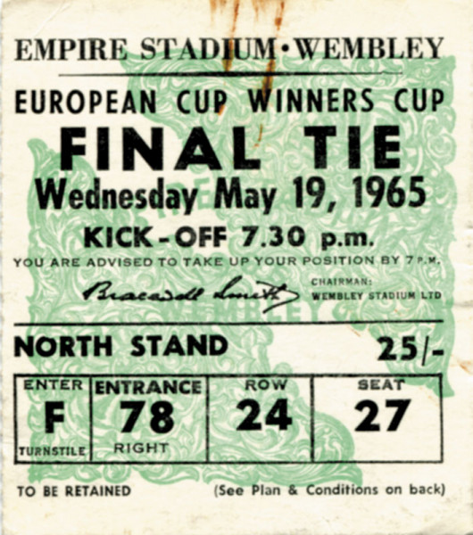 Ticket Eurocup Final 1965 1860 Munich v West Ham