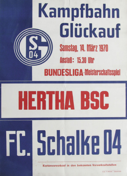 Meisterschaftsspiel Schalke 04 - Hertha BSC, Schalke 04 - Plakat 1970