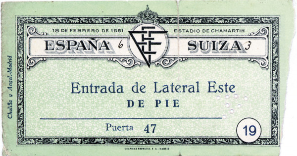 Spanien - Schweiz 18.02.1951, Eintrittskarte 1951