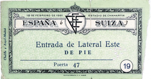 Football Ticket Spain v Switzerland 1951