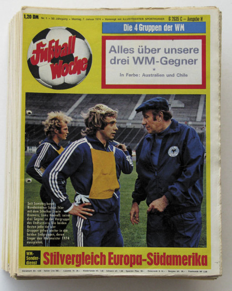 Fußball-Woche 1974 Mon. + Sport Beob.: Nr.1-52 komplett