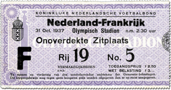 Niederland v Frankreich am 31.10.1937, Eintrittskarte 1937