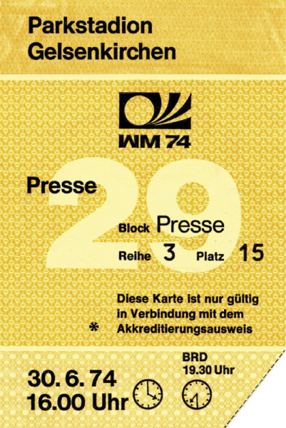 Niederlande - DDR 30.6.1974, Eintrittskarte WM1974