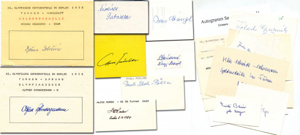 Turnen OSS1936: 24 Originalsignaturen von verschiedene Medaillenge