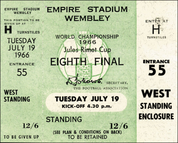 Ticket WM 1966 Mexiko - Uruguay, Eintrittskarte WM1966