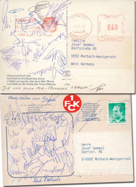Kaiserslautern,1.FC - 1989: Zwei signierte Postkarten mit den Unterschriften d