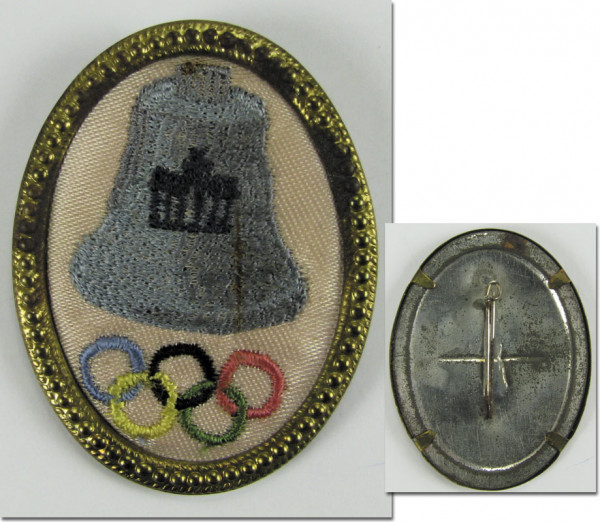 Olympische Glocke mit Brandenburger, Olymp. Ringe, Abzeichen OS1936